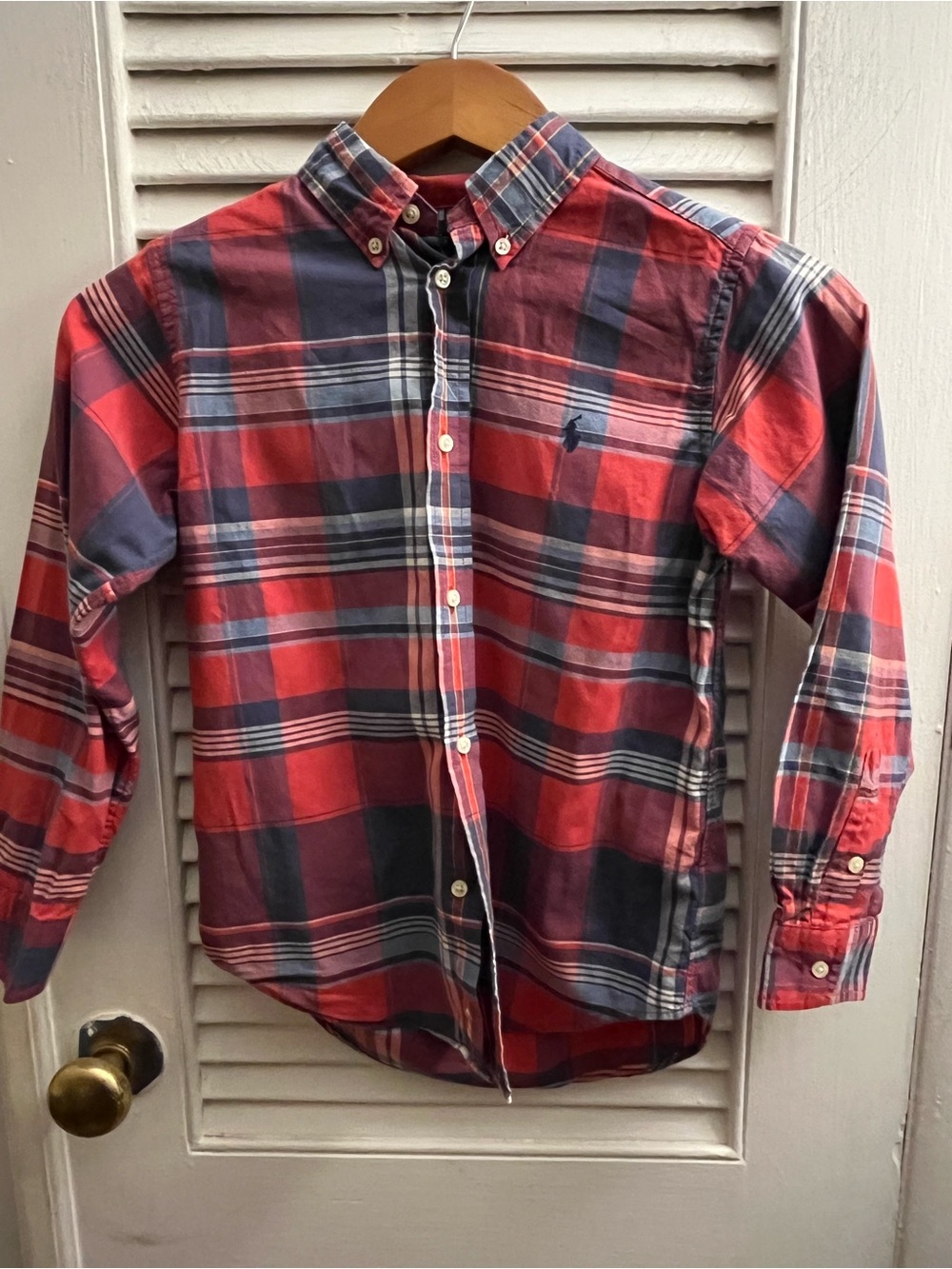 Polo Ralph Lauren Boys Plaid Pattern Red/Blue Button Down Shirt. Size 7